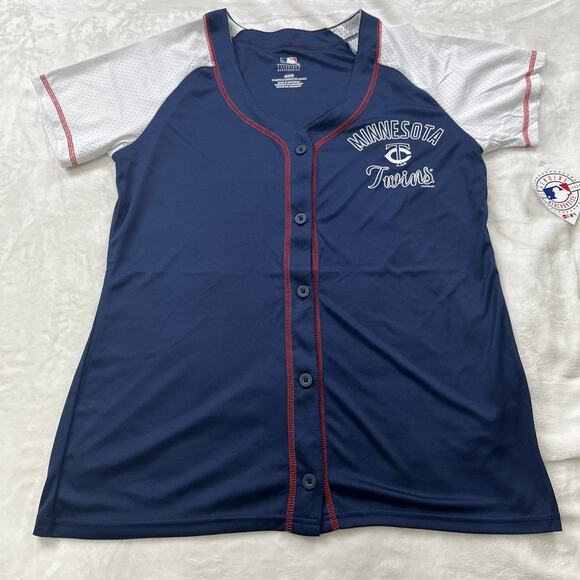 MLB Genuine Merchandise Tops - Minnesota Twins Jersey Shirt Womens Size Medium Blue White MLB Baseball Button